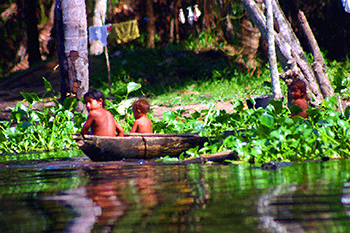 Wareo Children in Canoe, Orinoco Delta, Venezuela 2005