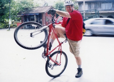 Pat heading out on another mountain bike adventure around the island of Penang in Malaysia