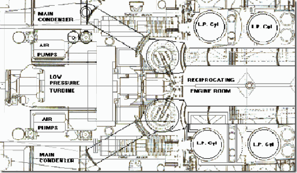 Partial Engine Room Drawing Showing Titanic's Low Pressure Turbine Aft of the Two Main Reciprocating Steam Engines