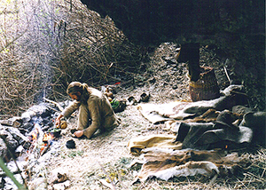 Chris Morasky at a Rock Shelter in Hell’s Canyon Wilderness of Oregon. Cooking Stinging Nettles in a Clay Pot