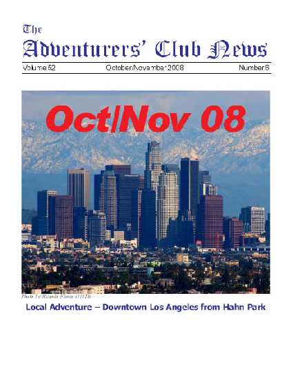 October November 2008 Adventurers Club News Cover